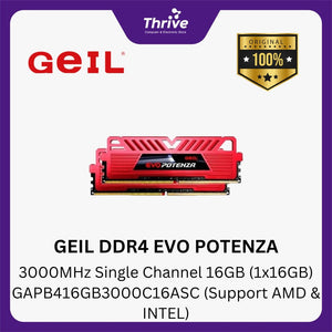 GEIL DDR4 EVO POTENZA 3000MHz Single Channel 16GB (1x16GB) GAPB416GB3000C16ASC (Support AMD & INTEL)