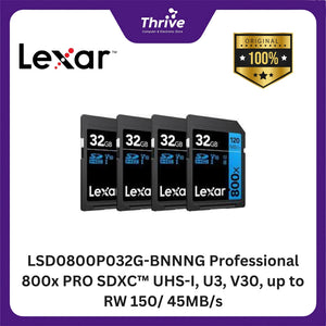 LSD0800P032G-BNNNG Professional 800x PRO SDXC™ UHS-I, U3, V30, up to RW 150/ 45MB/s.