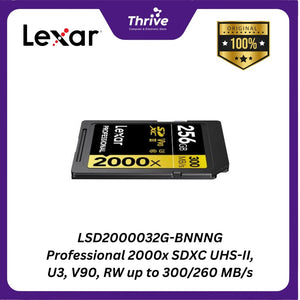 LSD2000032G-BNNNG Professional 2000x SDXC UHS-II, U3, V90, RW up to 300/260 MB/s.