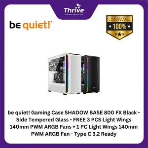 be quiet! Gaming Case SHADOW BASE 800 FX Black - Side Tempered Glass - FREE 3 PCS Light Wings 140mm PWM ARGB Fans + 1 PC Light Wings 140mm PWM ARGB Fan - Type C 3.2 Ready