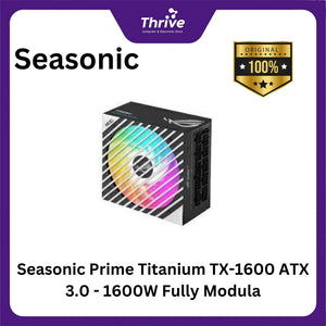 Seasonic Prime Titanium TX-1600 ATX 3.0 - 1600W Fully Modular - 80+ Titanium Certified - ATX 3.0 Compatible - PCIe 5.0 Ready - 12 Years Warranty Replacement