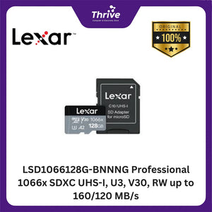 LSD1066128G-BNNNG Professional 1066x SDXC UHS-I, U3, V30, RW up to 160/120 MB/s.