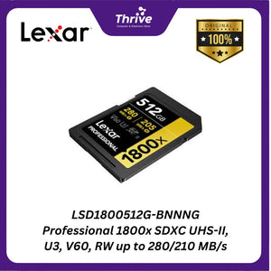 LSD1800512G-BNNNG Professional 1800x SDXC UHS-II, U3, V60, RW up to 280/210 MB/s.