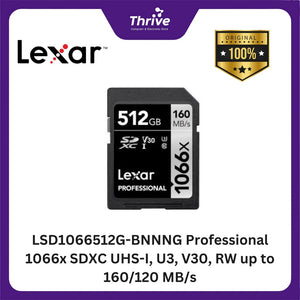 LSD1066512G-BNNNG Professional 1066x SDXC UHS-I, U3, V30, RW up to 160/120 MB/s.