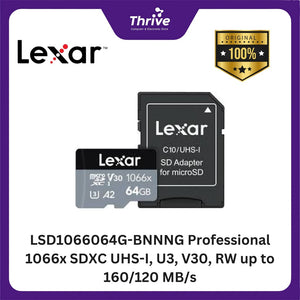 LSD1066064G-BNNNG Professional 1066x SDXC UHS-I, U3, V30, RW up to 160/120 MB/s.