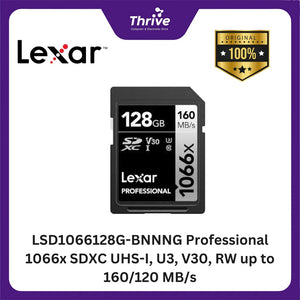 LSD1066128G-BNNNG Professional 1066x SDXC UHS-I, U3, V30, RW up to 160/120 MB/s.