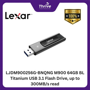 LJDM900256G-BNQNG M900 64GB BL Titanium USB 3.1 Flash Drive, up to 300MB/s read.