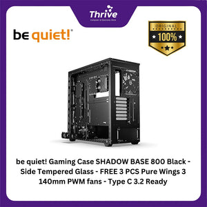 be quiet! Gaming Case SHADOW BASE 800 Black - Side Tempered Glass - FREE 3 PCS Pure Wings 3 140mm PWM fans - Type C 3.2 Ready