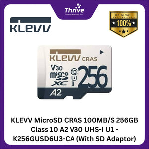 KLEVV MicroSD CRAS 100MB/S 256GB Class 10 A2 V30 UHS-I U1 - K256GUSD6U3-CA (With SD Adaptor)