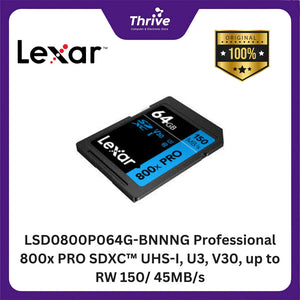 LSD0800P064G-BNNNG Professional 800x PRO SDXC™ UHS-I, U3, V30, up to RW 150/ 45MB/s.