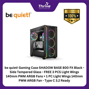 be quiet! Gaming Case SHADOW BASE 800 FX Black - Side Tempered Glass - FREE 3 PCS Light Wings 140mm PWM ARGB Fans + 1 PC Light Wings 140mm PWM ARGB Fan - Type C 3.2 Ready