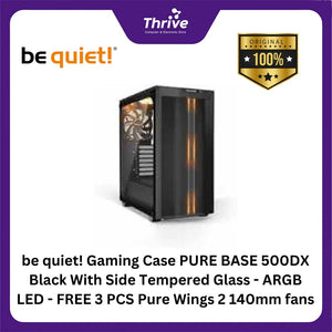 be quiet! Gaming Case PURE BASE 500DX Black With Side Tempered Glass - ARGB LED - FREE 3 PCS Pure Wings 2 140mm fans