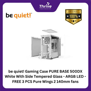 be quiet! Gaming Case PURE BASE 500DX White With Side Tempered Glass - ARGB LED - FREE 3 PCS Pure Wings 2 140mm fans