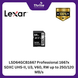 LSD64GCB1667 Professional 1667x SDXC UHS-II, U3, V60, RW up to 250/120 MB/s.