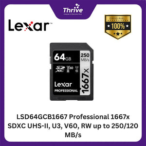 LSD64GCB1667 Professional 1667x SDXC UHS-II, U3, V60, RW up to 250/120 MB/s.