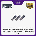 Load image into Gallery viewer, KLEVV NEO D40 64GB - USB 3.2 Gen 1 OTG Type C &amp; USB Type A - K064GUSB4-D4
