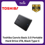 Load image into Gallery viewer, Toshiba Canvio Basic 3.0 Portable Hard Drive 1TB, Black Type-C