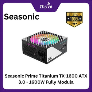 Seasonic Prime Titanium TX-1600 ATX 3.0 - 1600W Fully Modular - 80+ Titanium Certified - ATX 3.0 Compatible - PCIe 5.0 Ready - 12 Years Warranty Replacement