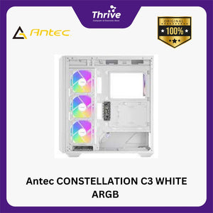 Antec CONSTELLATION C3 WHITE ARGB - Mid-Tower Gaming Case - Massive Airflow via Honeycomb Mesh - 4mm Tempered Glass Side Panel - Type-C 3.2 Gen 2 Ready - Free 3Pcs 120mm PWM ARGB F