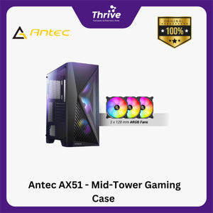 Antec AX51 - Mid-Tower Gaming Case - Slanted Bar Air Intake Design - Tempered Glass - FREE 3 PCS 12CM ARGB FANS