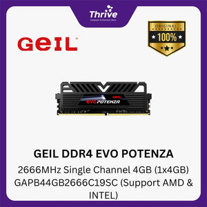 GEIL DDR4 EVO POTENZA 2666MHz Single Channel 4GB (1x4GB) GAPB44GB2666C19SC (Support AMD & INTEL)