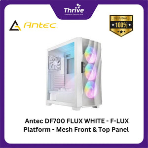 Antec DF700 FLUX WHITE - F-LUX Platform - Mesh Front & Top Panel - 4mm Tempered Glass Side Panel - FREE 3 PCS 12CM ARGB FANS + 2 PCS 12CM FAN