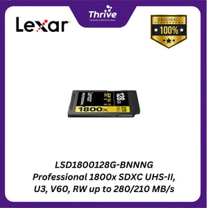 LSD1800128G-BNNNG Professional 1800x SDXC UHS-II, U3, V60, RW up to 280/210 MB/s.