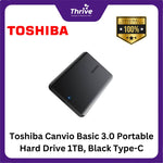Load image into Gallery viewer, Toshiba Canvio Basic 3.0 Portable Hard Drive 1TB, Black Type-C