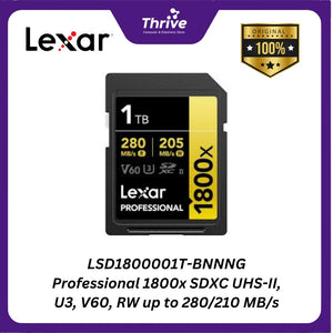 LSD1800001T-BNNNG Professional 1800x SDXC UHS-II, U3, V60, RW up to 280/210 MB/s.