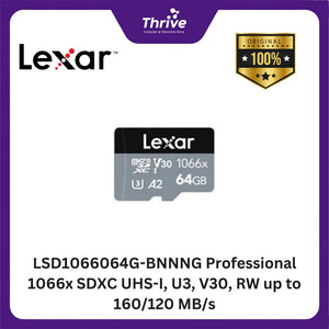 LSD1066064G-BNNNG Professional 1066x SDXC UHS-I, U3, V30, RW up to 160/120 MB/s.