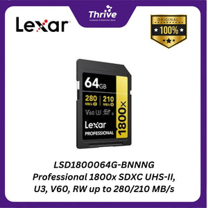 LSD1800064G-BNNNG Professional 1800x SDXC UHS-II, U3, V60, RW up to 280/210 MB/s.