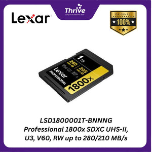 LSD1800001T-BNNNG Professional 1800x SDXC UHS-II, U3, V60, RW up to 280/210 MB/s.