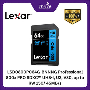 LSD0800P064G-BNNNG Professional 800x PRO SDXC™ UHS-I, U3, V30, up to RW 150/ 45MB/s.