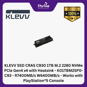 KLEVV SSD CRAS C930 1TB M.2 2280 NVMe PCle Gen4 x4 with Heatsink - K01TBM2SP0-C93 - R7400MB/s W6400MB/s - Works with PlayStation®5 Console