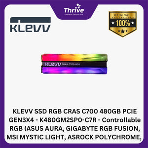 KLEVV SSD RGB CRAS C700 480GB PCIE GEN3X4 - K480GM2SP0-C7R - Controllable RGB (ASUS AURA, GIGABYTE RGB FUSION, MSI MYSTIC LIGHT, ASROCK POLYCHROME, & RAZER Chroma)