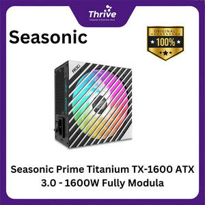 Seasonic Prime Titanium TX-1600 ATX 3.0 - 1600W Fully Modular - 80+ Titanium Certified - ATX 3.0 Compatible - PCIe 5.0 Ready - 12 Years Warranty Replacement