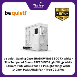 be quiet! Gaming Case SHADOW BASE 800 FX White - Side Tempered Glass - FREE 3 PCS Light Wings White 140mm PWM ARGB Fans + 1 PC Light Wings White 140mm PWM ARGB Fan - Type C 3.2 Rea