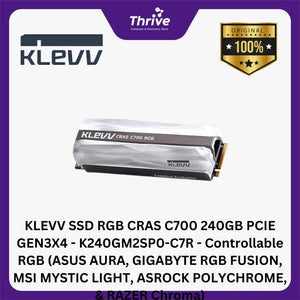 KLEVV SSD RGB CRAS C700 240GB PCIE GEN3X4 - K240GM2SP0-C7R - Controllable RGB (ASUS AURA, GIGABYTE RGB FUSION, MSI MYSTIC LIGHT, ASROCK POLYCHROME, & RAZER Chroma)