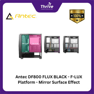 Antec DF800 FLUX BLACK - F-LUX Platform - Mirror Surface Effect - 4mm Tempered Glass Side Panel - FREE 3 PCS 12CM ARGB FANS + 2 PCS 12CM FAN