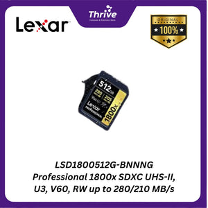 LSD1800512G-BNNNG Professional 1800x SDXC UHS-II, U3, V60, RW up to 280/210 MB/s.