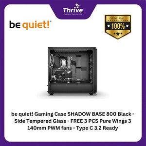 be quiet! Gaming Case SHADOW BASE 800 Black - Side Tempered Glass - FREE 3 PCS Pure Wings 3 140mm PWM fans - Type C 3.2 Ready