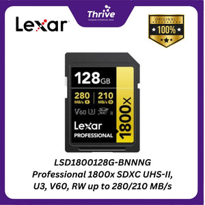 LSD1800128G-BNNNG Professional 1800x SDXC UHS-II, U3, V60, RW up to 280/210 MB/s.