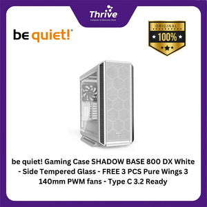 be quiet! Gaming Case SHADOW BASE 800 DX White - Side Tempered Glass - FREE 3 PCS Pure Wings 3 140mm PWM fans - Type C 3.2 Ready