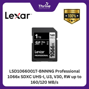 LSD1066001T-BNNNG Professional 1066x SDXC UHS-I, U3, V30, RW up to 160/120 MB/s.