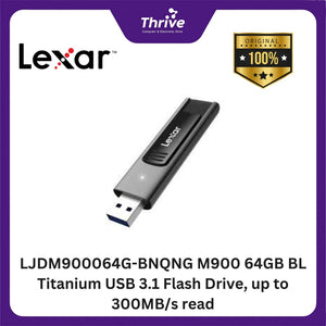 LJDM900064G-BNQNG M900 64GB BL Titanium USB 3.1 Flash Drive, up to 300MB/s read.