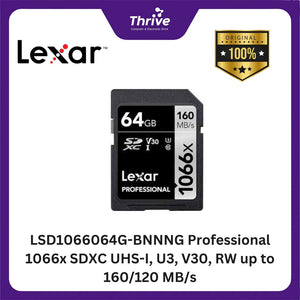 LSD1066064G-BNNNG Professional 1066x SDXC UHS-I, U3, V30, RW up to 160/120 MB/s.