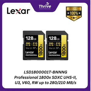 LSD1800001T-BNNNG Professional 1800x SDXC UHS-II, U3, V60, RW up to 280/210 MB/s.