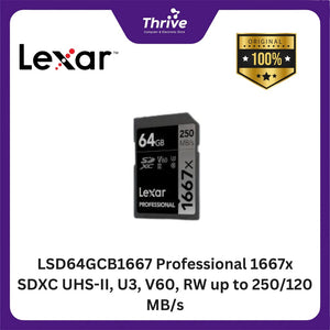 LSD64GCB1667 Professional 1667x SDXC UHS-II, U3, V60, RW up to 250/120 MB/s.