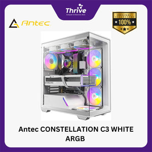 Antec CONSTELLATION C3 WHITE ARGB - Mid-Tower Gaming Case - Massive Airflow via Honeycomb Mesh - 4mm Tempered Glass Side Panel - Type-C 3.2 Gen 2 Ready - Free 3Pcs 120mm PWM ARGB F