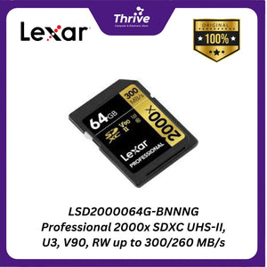 LSD2000064G-BNNNG Professional 2000x SDXC UHS-II, U3, V90, RW up to 300/260 MB/s.